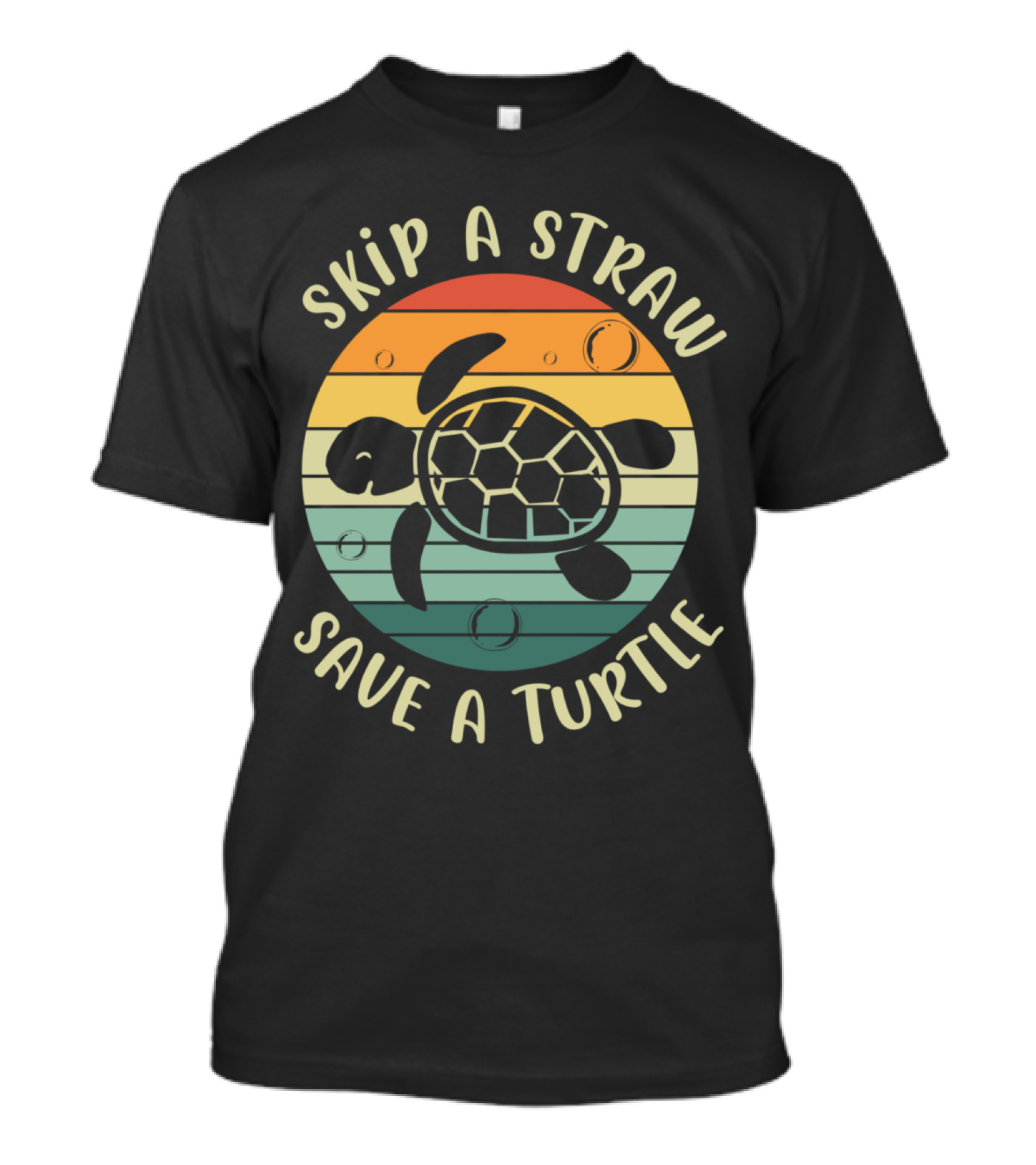 Skip A Straw Save A Turtle Retro Sunset Sea Turtle T-Shirt