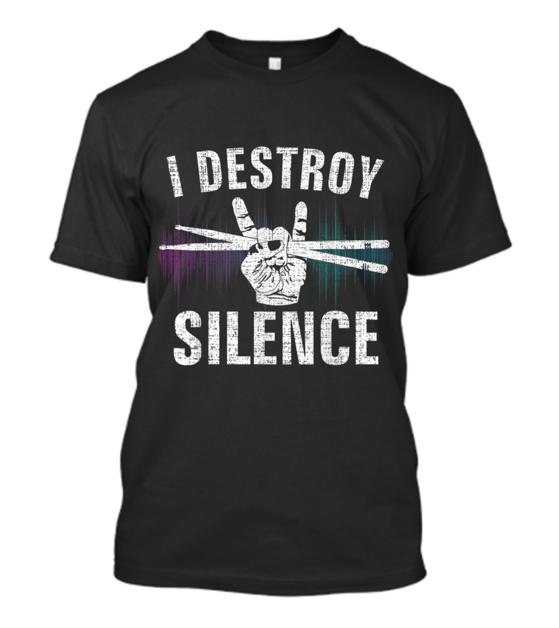 Vintage I Destroy Silence Drums Funny Drummer Hand Gesture With Drumsticks T-Shirt