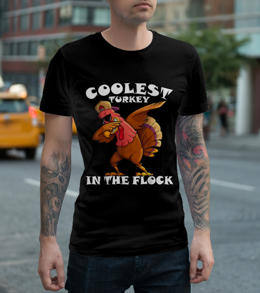 Coolest Turkey In The Flock Dabbing Thanksgiving Toddlers T-Shirt