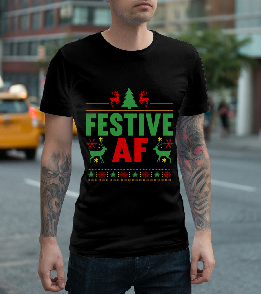 Festive AF Christmas Reindeer and Tree T-Shirt