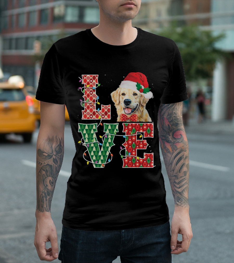 Love Golden Retriever Christmas Santa Hat T-Shirt