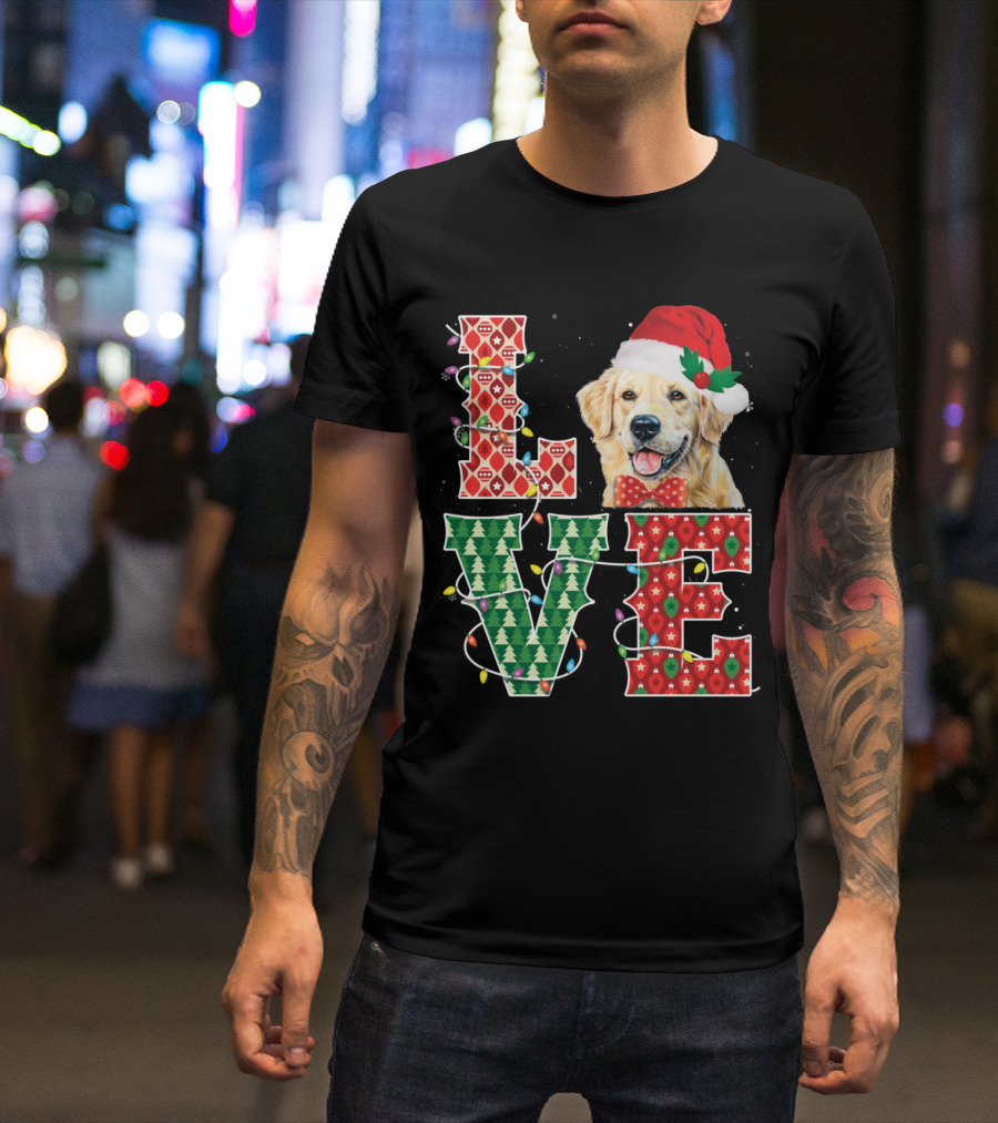 Love Golden Retriever Christmas Santa Hat T-Shirt