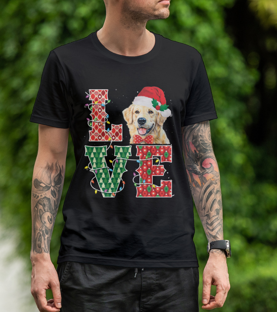 Love Golden Retriever Christmas Santa Hat T-Shirt