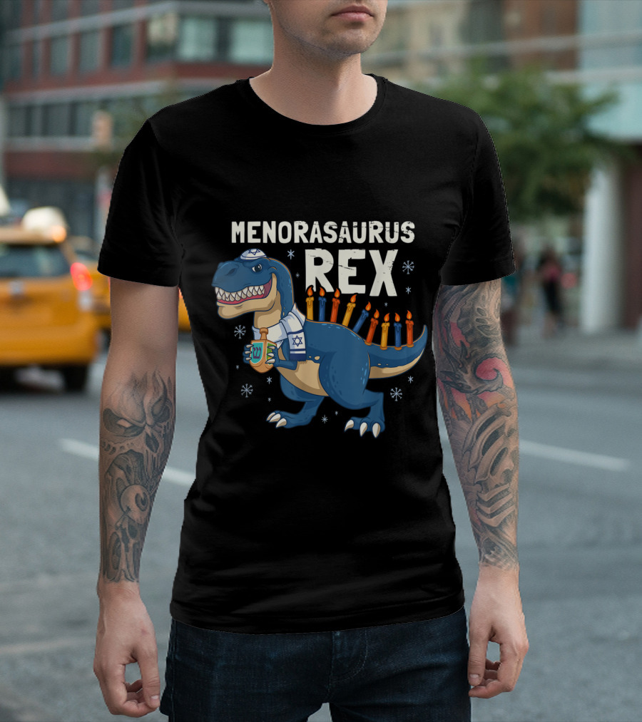 Menorasaurus Rex Dinosaur Hanukkah Menorah Pun T-Shirt