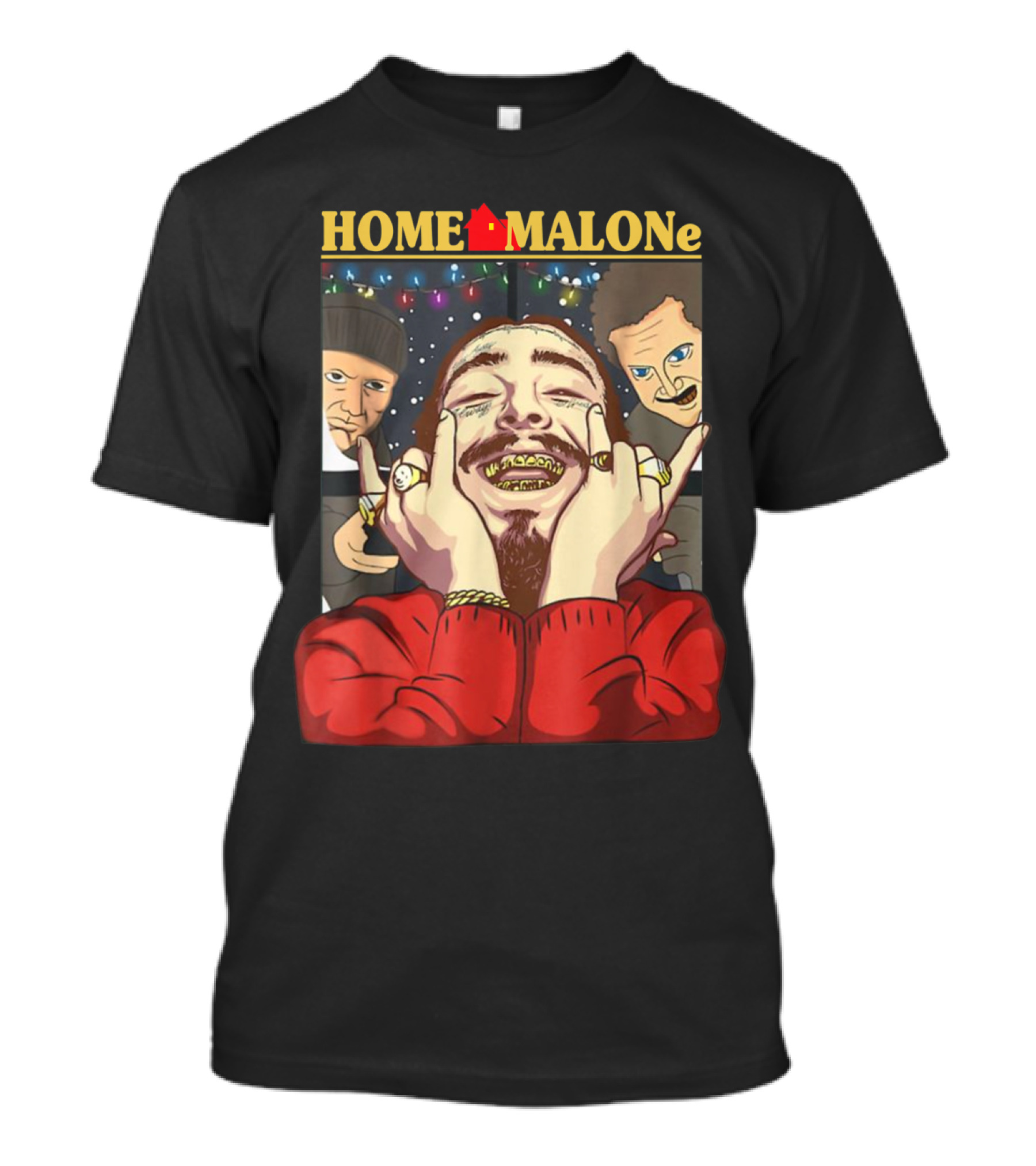 HOME MALONe Christmas Lights Grinning Gold Teeth Hands Tattooed Face T-Shirt