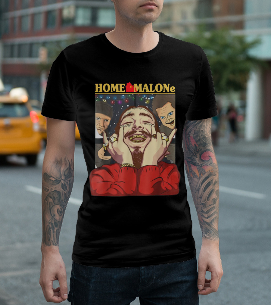 HOME MALONe Christmas Lights Grinning Gold Teeth Hands Tattooed Face T-Shirt