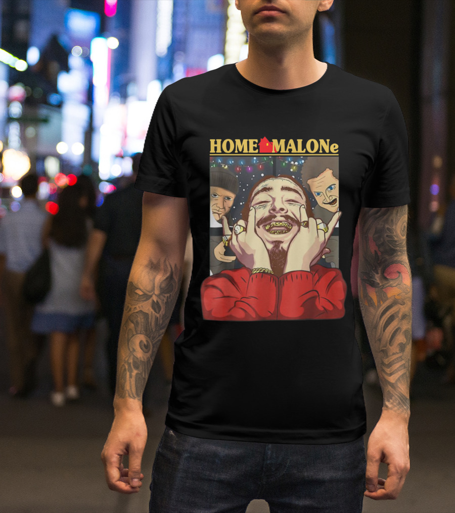 HOME MALONe Christmas Lights Grinning Gold Teeth Hands Tattooed Face T-Shirt