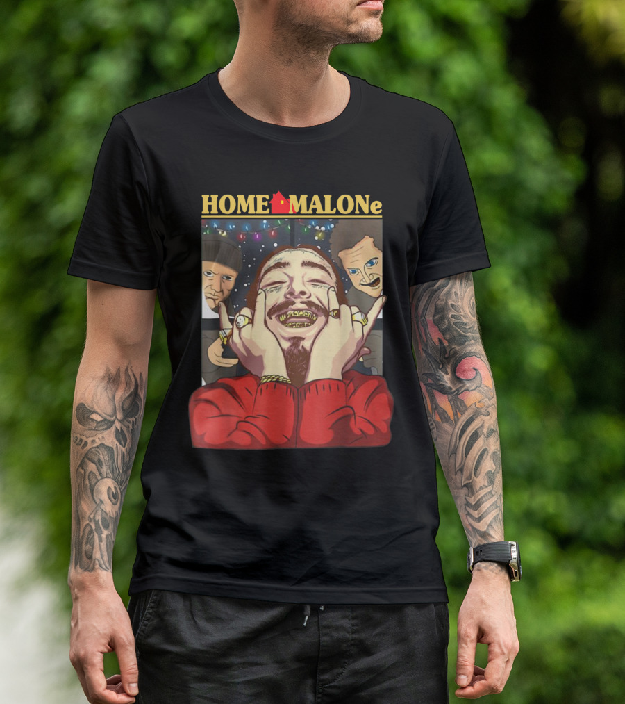 HOME MALONe Christmas Lights Grinning Gold Teeth Hands Tattooed Face T-Shirt