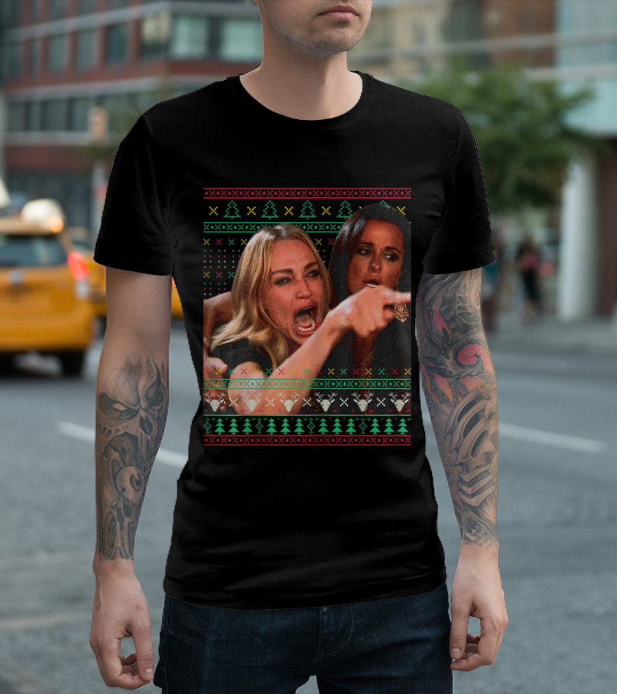 Funny Yelling At A Cat Ugly Christmas Meme T-Shirt