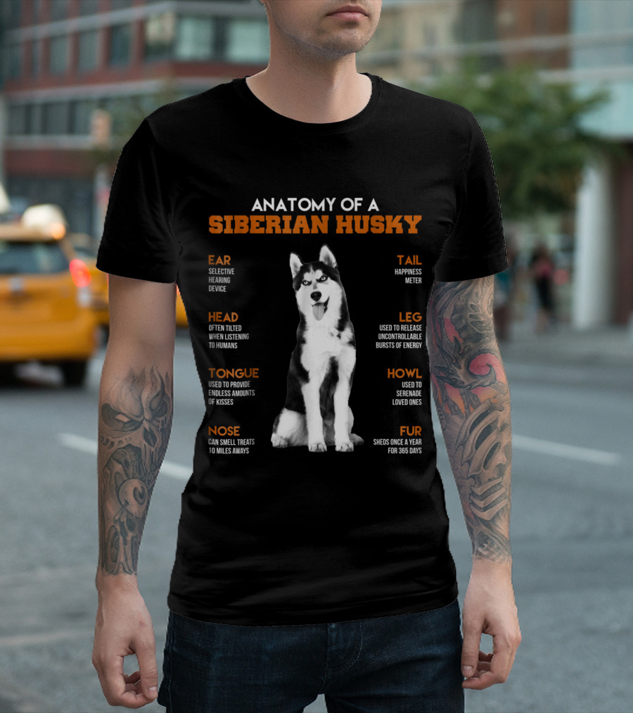 Anatomy Of A Siberian Husky Ear Tail Head Leg Tongue Nose Fur Howl T-Shirt
