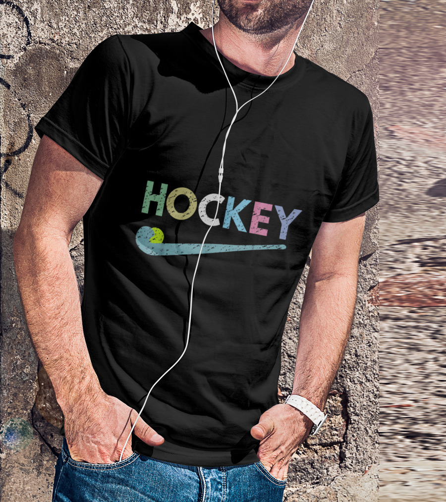 Hockey Text With Field Stick And Ball T-Shirt
