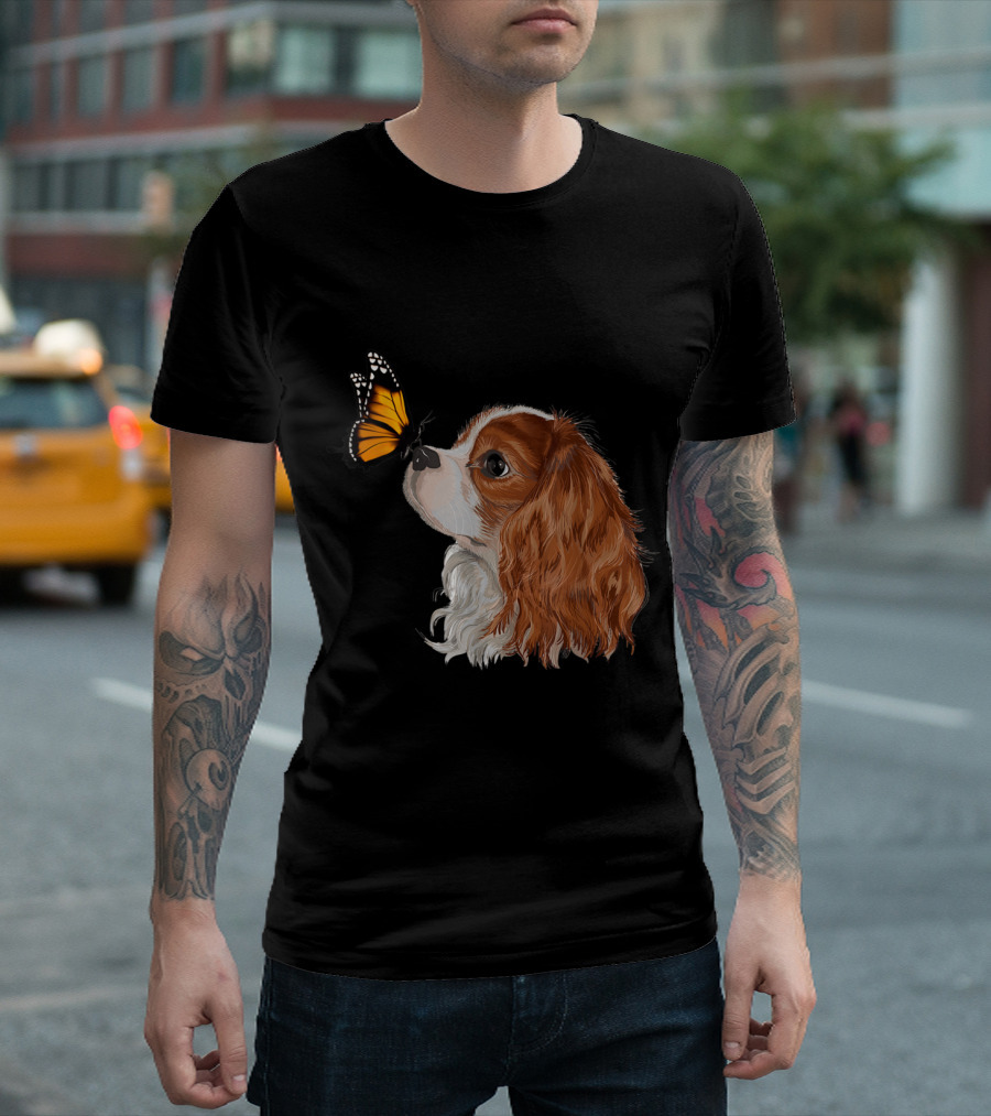 Cavalier King Charles Spaniel with Monarch Butterfly Interaction T-Shirt