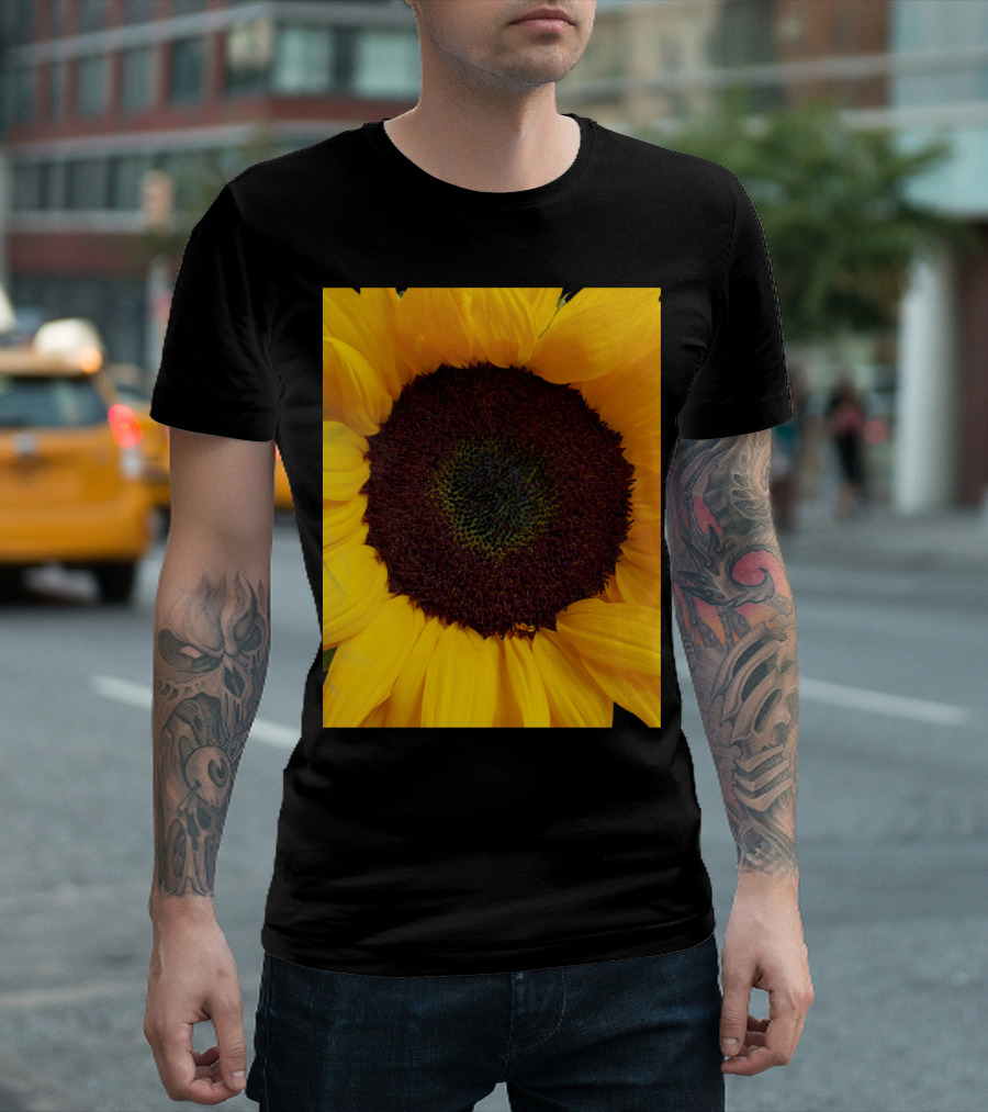 Sunflower Blossom Bright Yellow Black Center Floral T-Shirt