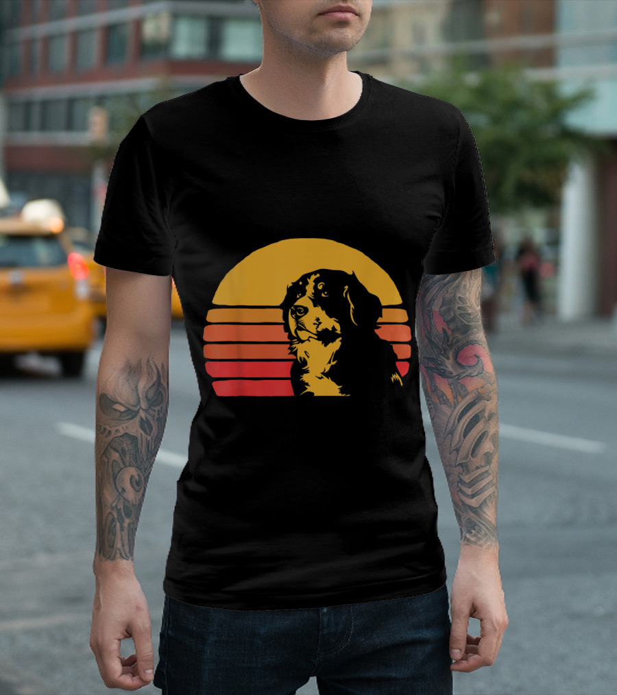 Vintage Eighties Style Bernese Mountain Dog Retro Sunset T-Shirt