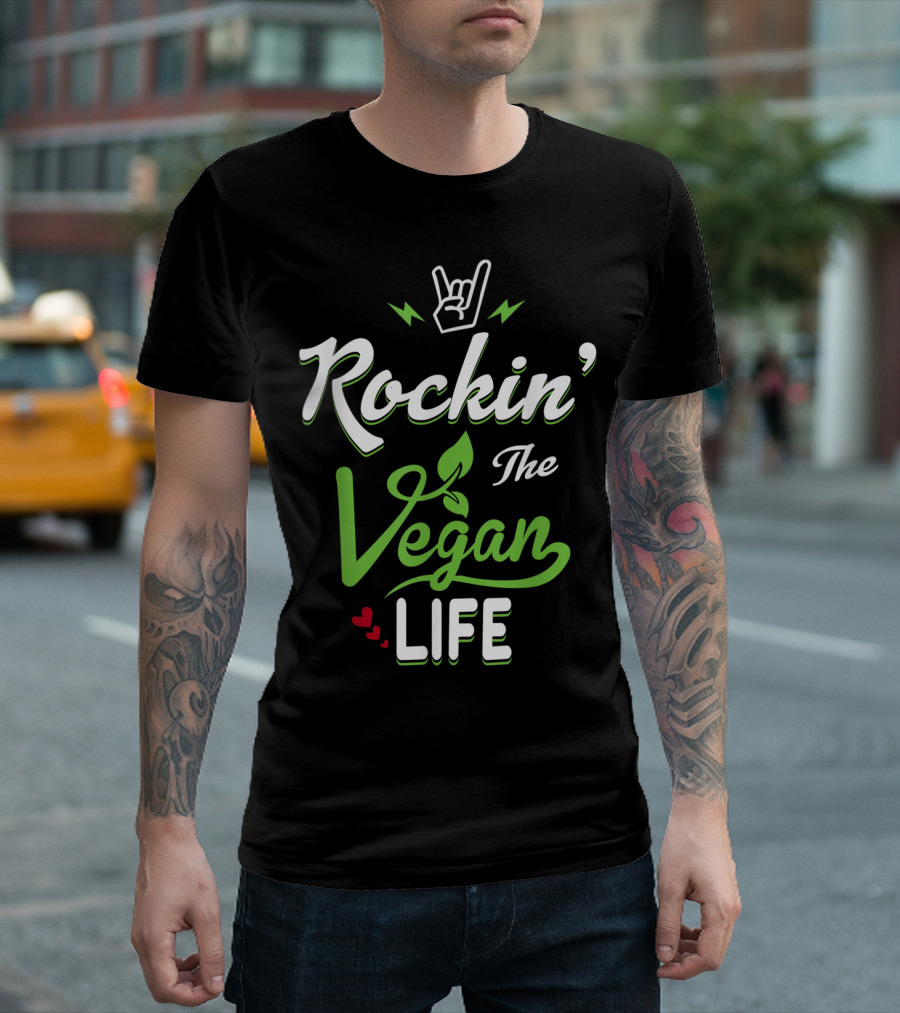 Rockin' The Vegan Life with Love and Energy Symbols T-Shirt