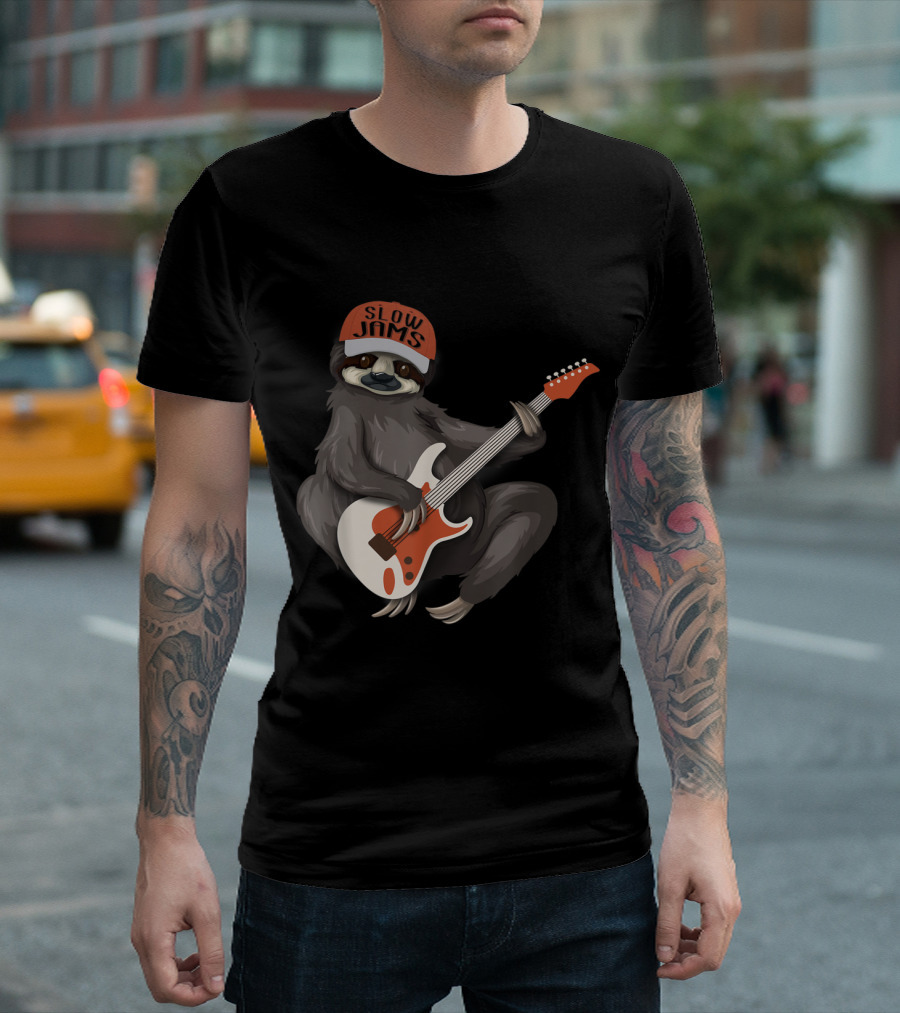 Slow Jams Sloth Playing Guitar Vintage Sloths Lover T-Shirt