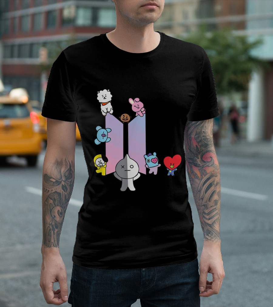 BT21 BTS+ CUTE CHIBI Characters with Colorful T-Shirt