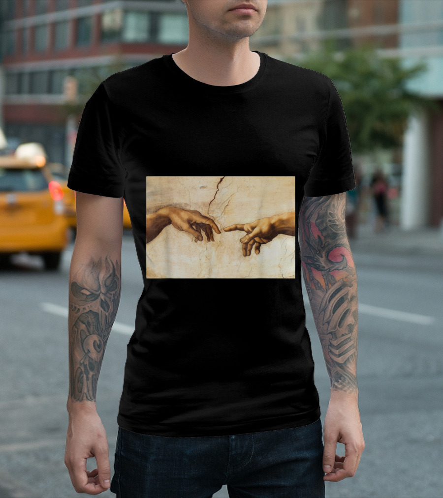 The Creation Of Adam Michelangelo Iconic Sistine Chapel Ceiling Hands T-Shirt