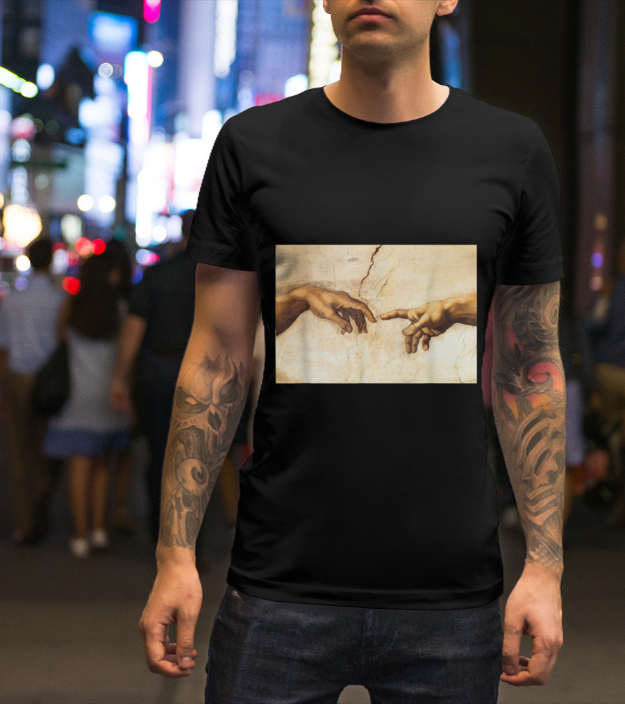 The Creation Of Adam Michelangelo Iconic Sistine Chapel Ceiling Hands T-Shirt