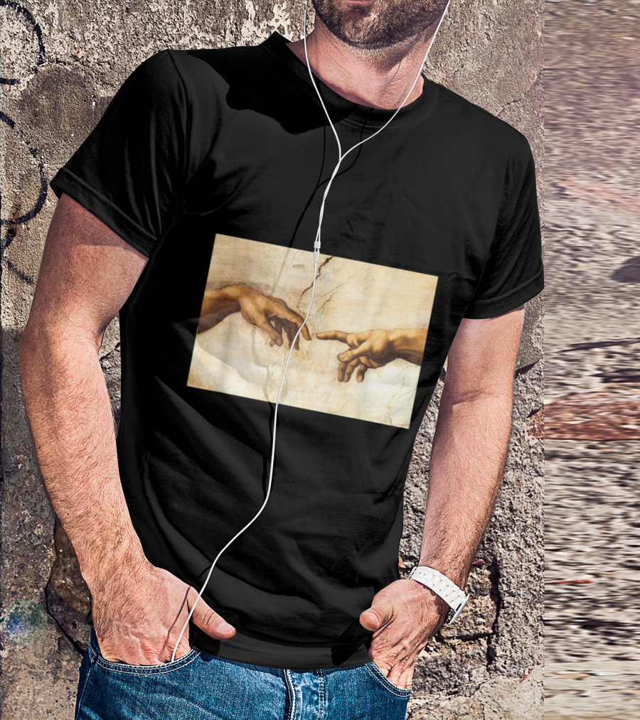 The Creation Of Adam Michelangelo Iconic Sistine Chapel Ceiling Hands T-Shirt