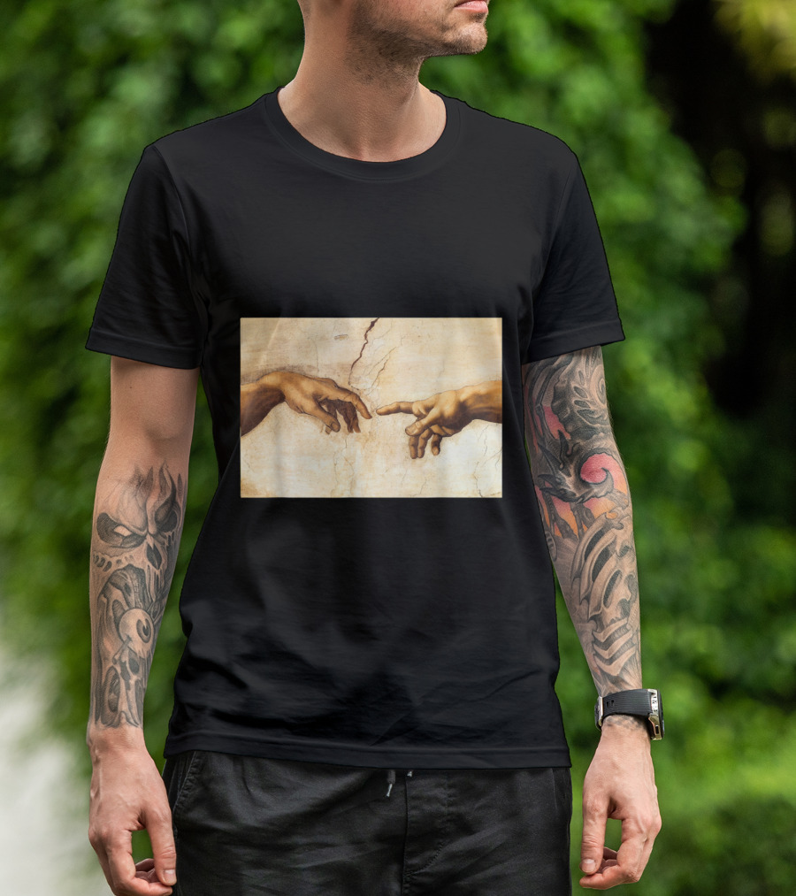 The Creation Of Adam Michelangelo Iconic Sistine Chapel Ceiling Hands T-Shirt