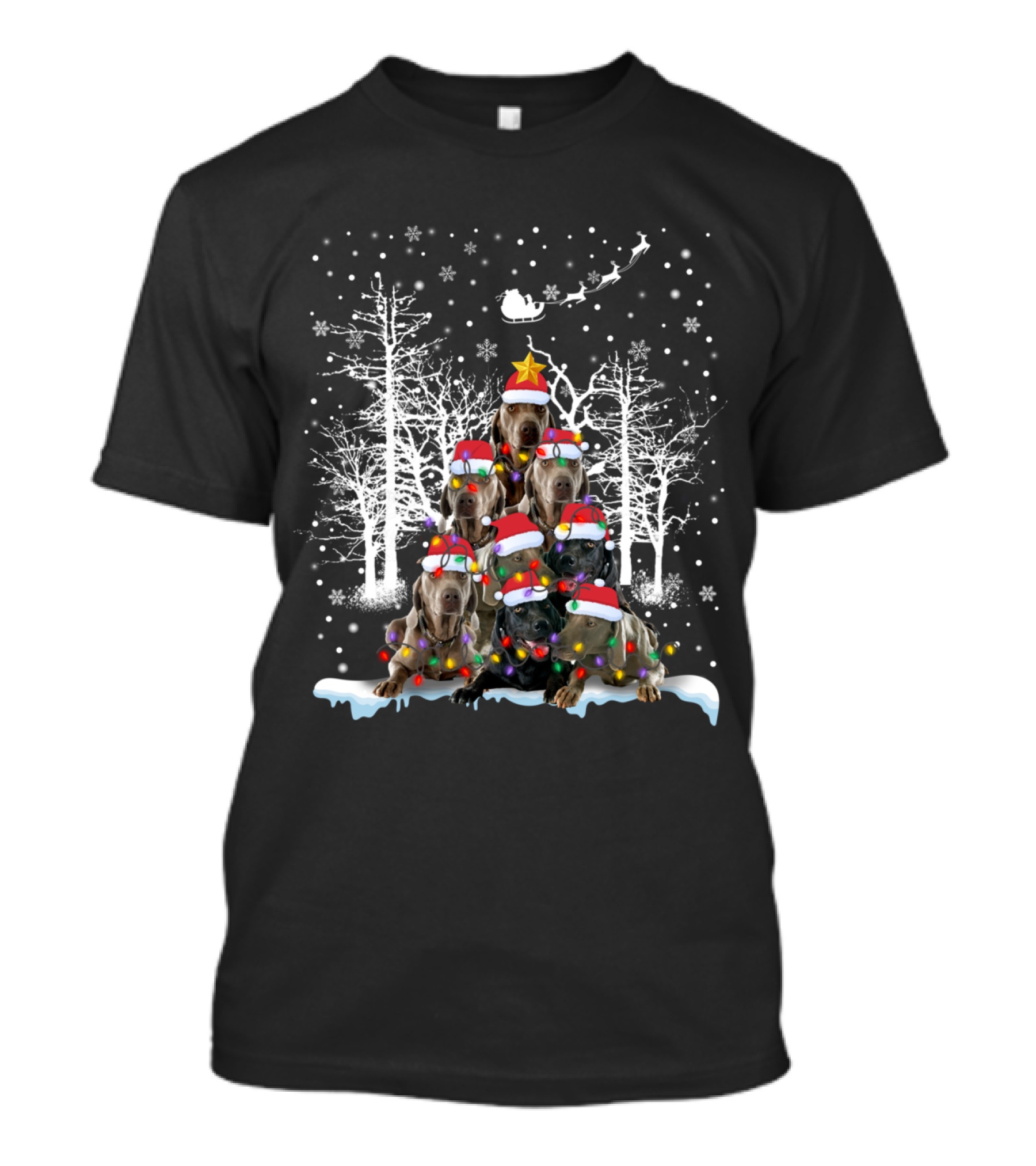 Weimaraner Christmas Tree With Santa Hat And Lights Dog Lovers T-Shirt