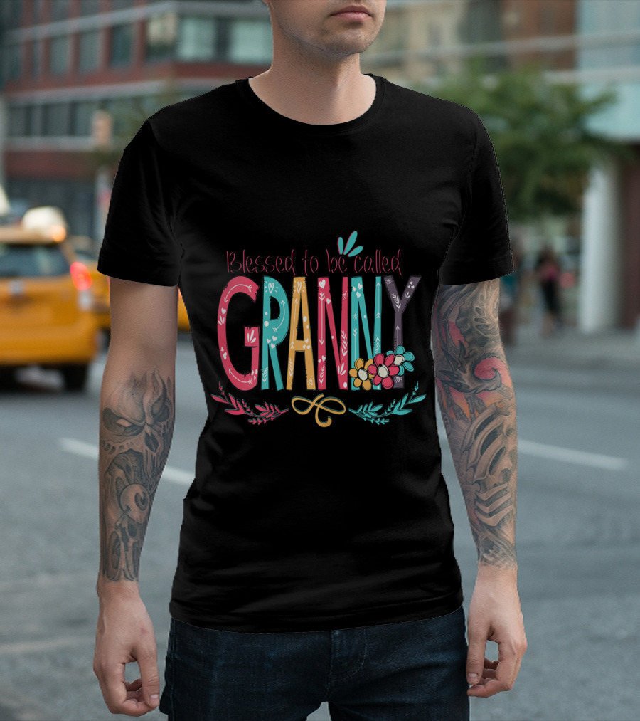 Blessed to Be Called Granny Colorful Floral Lettering T-Shirt