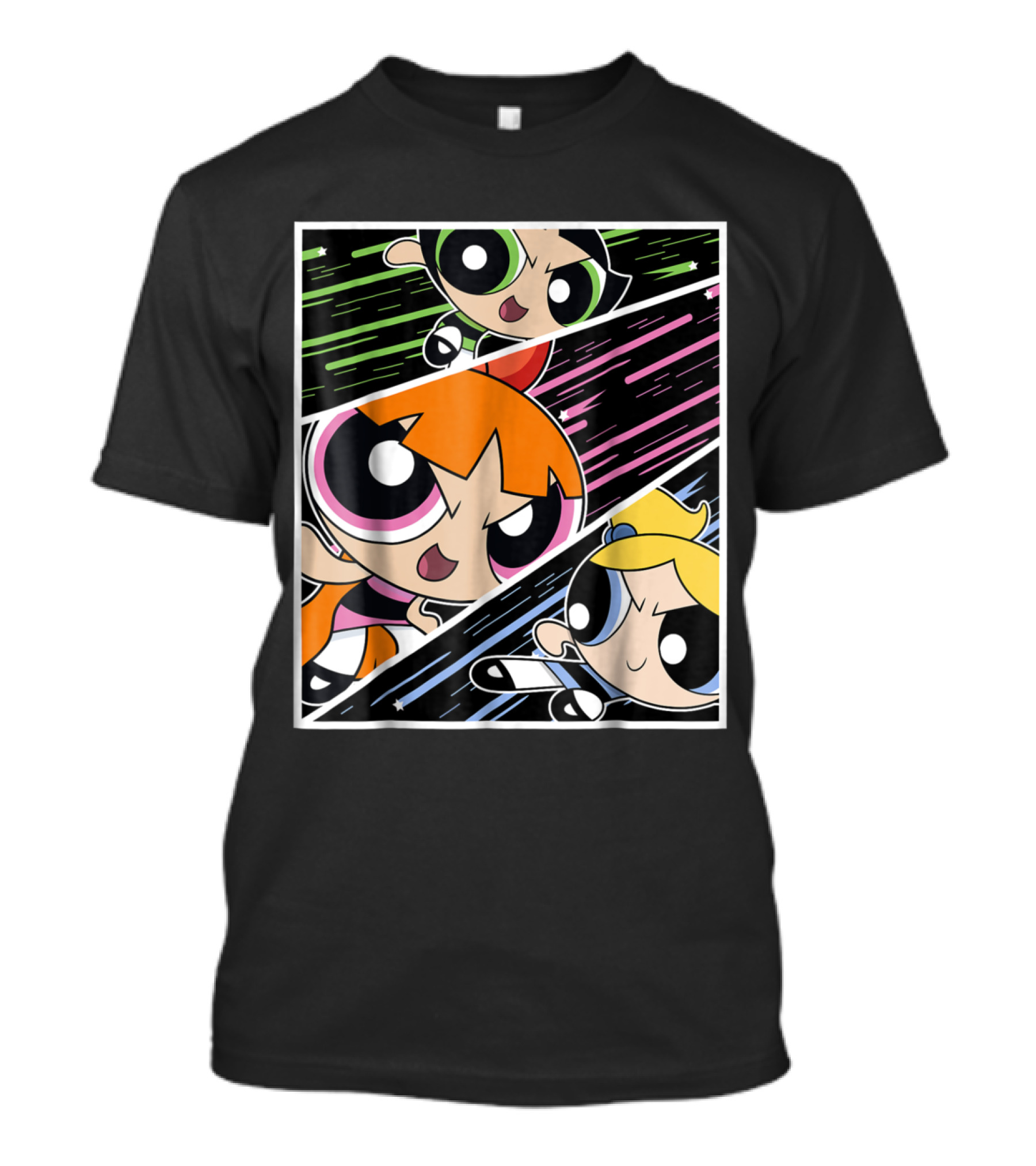 CN Powerpuff Girls Blossom Bubbles Buttercup Trio Action Panel T-Shirt