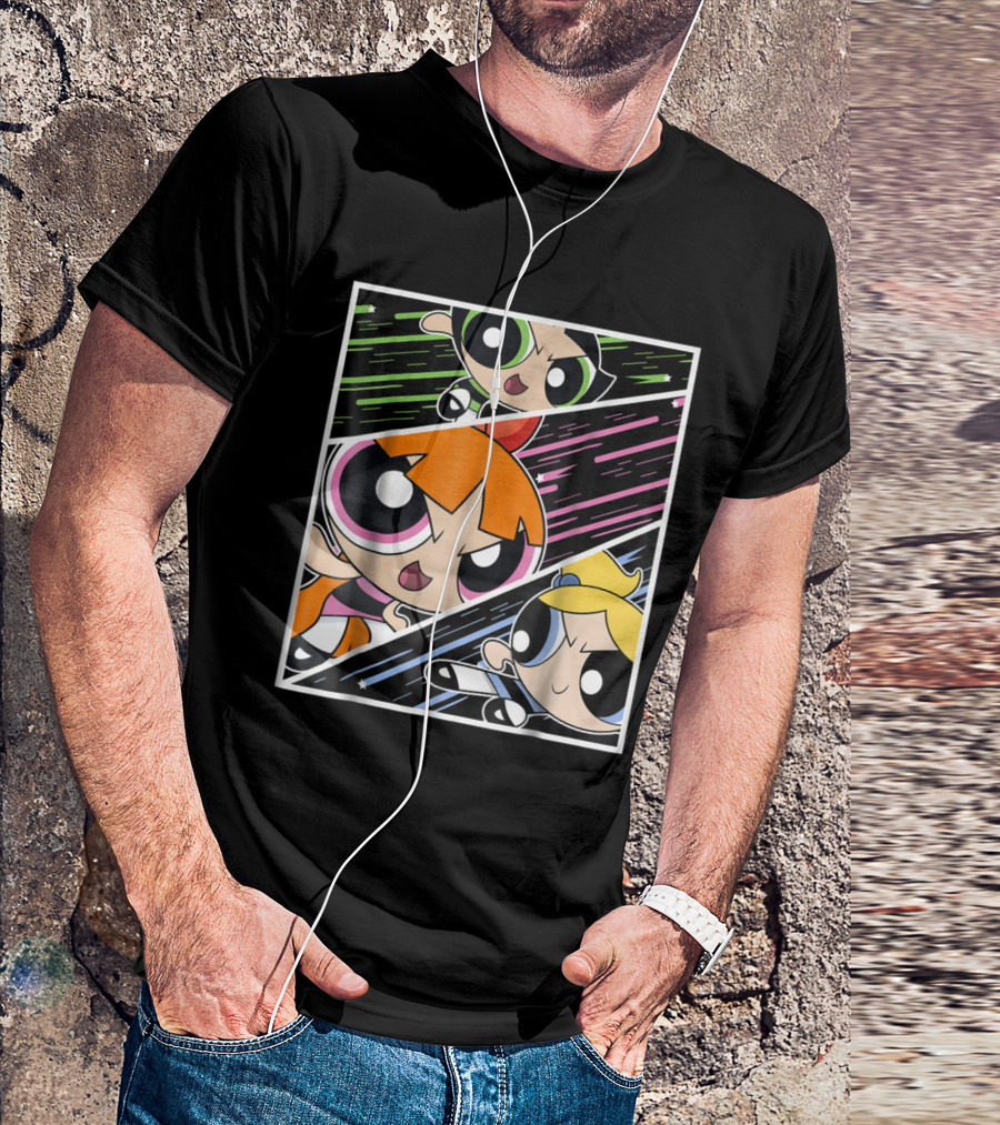 CN Powerpuff Girls Blossom Bubbles Buttercup Trio Action Panel T-Shirt