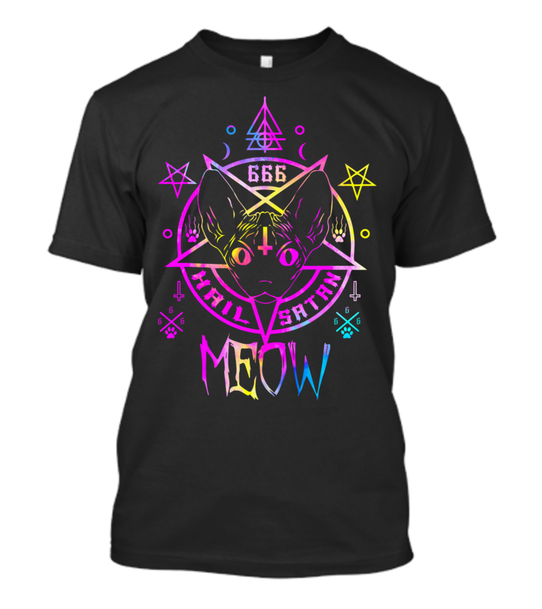 Hail Satan Meow 666 Demonic Sphynx Cat Pentagram Funny Cats T-Shirt