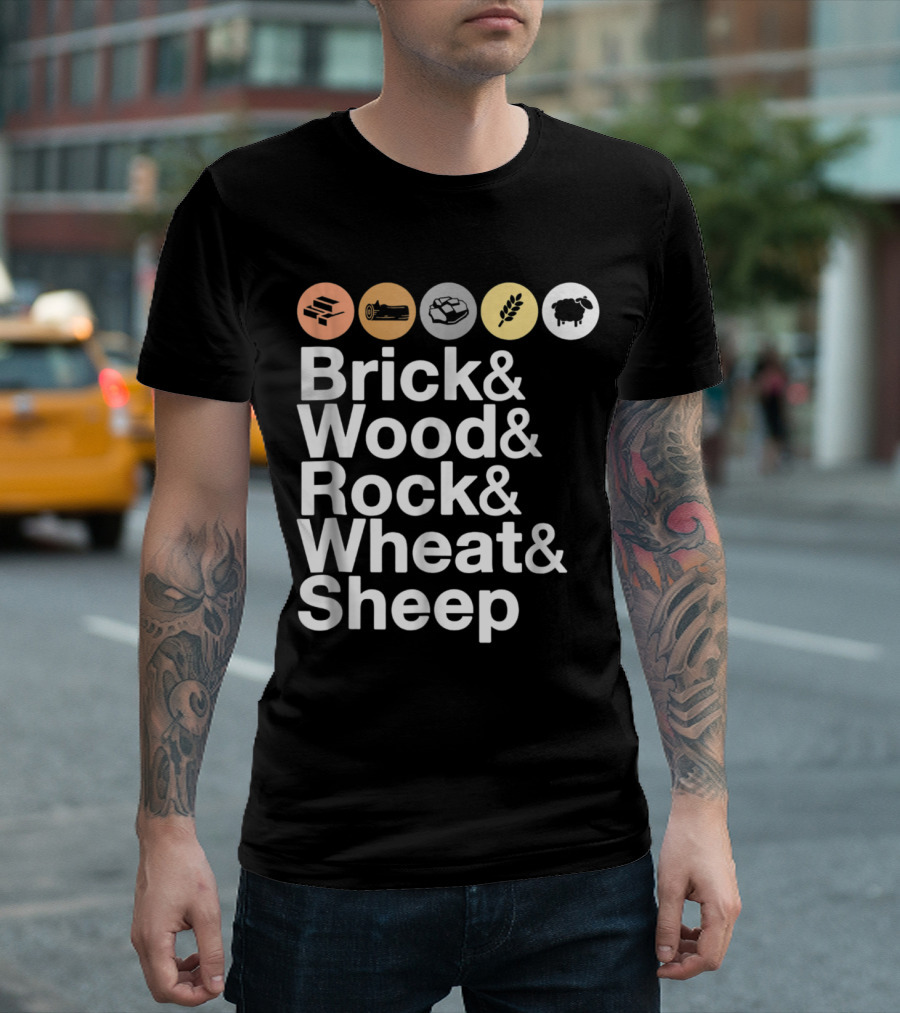 Brick Wood Rock Wheat Sheep Catan Resources Icons T-Shirt