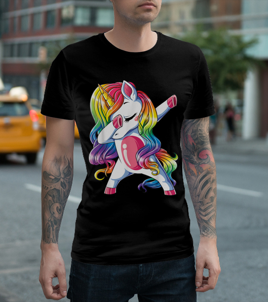 Dabbing Rainbow Unicorn Girls Kids Women T-Shirt