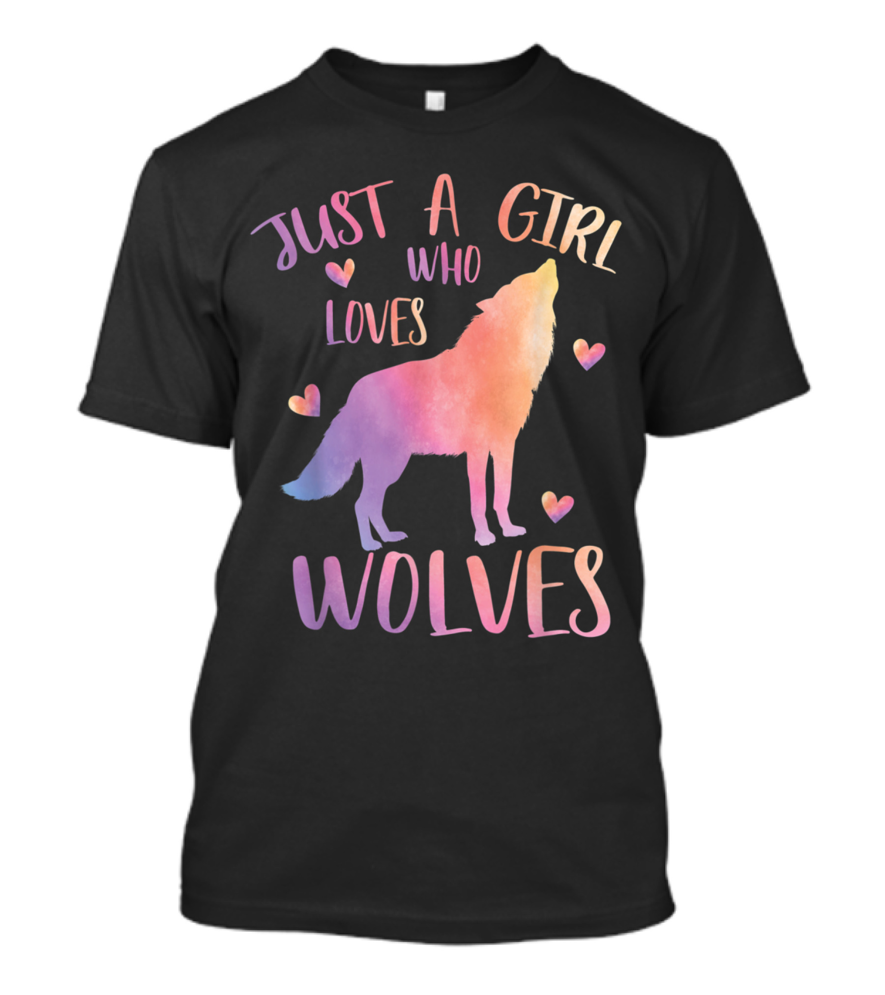 Just A Girl Who Loves Wolves Watercolor Wolf Hearts T-Shirt