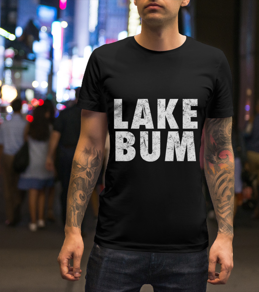 LAKE BUM Distressed Bold Typography T-Shirt
