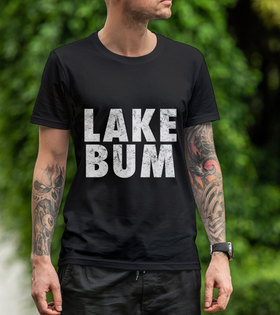 LAKE BUM Distressed Bold Typography T-Shirt