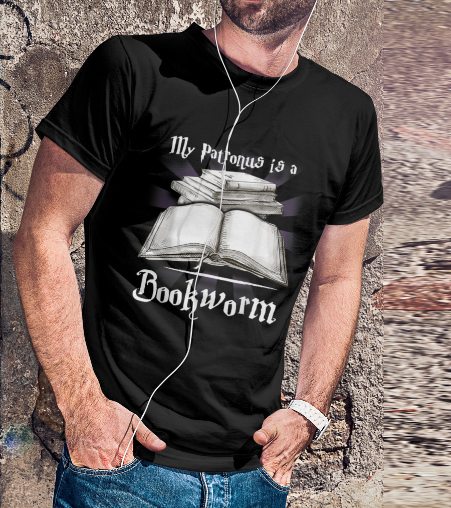 My Patronus Is A Bookworm Book Lover With Stacked Books T-Shirt