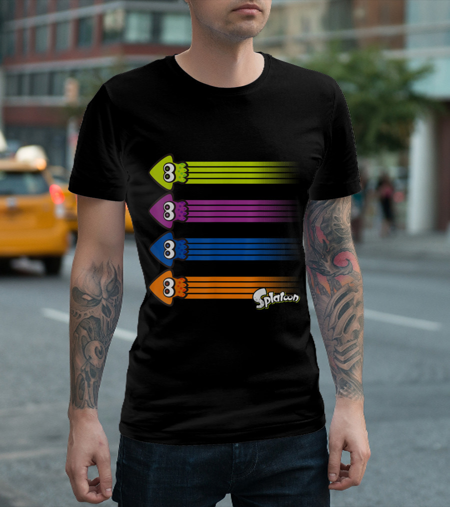Splatoon Inkling Team Squid Color Streaks Green Purple Blue Orange T-Shirt