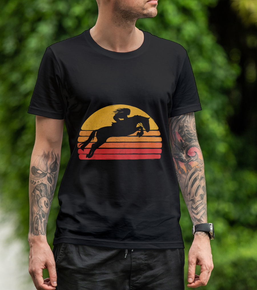 Vintage Equestrian Retro Horse Riding Sunset T-Shirt