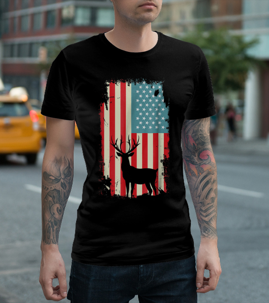 American Deer Hunter Patriotic Flag T-Shirt