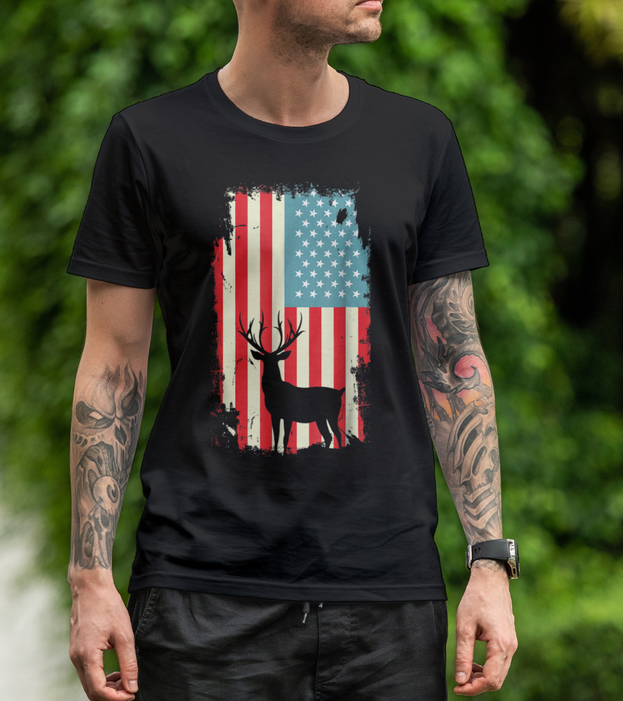 American Deer Hunter Patriotic Flag T-Shirt