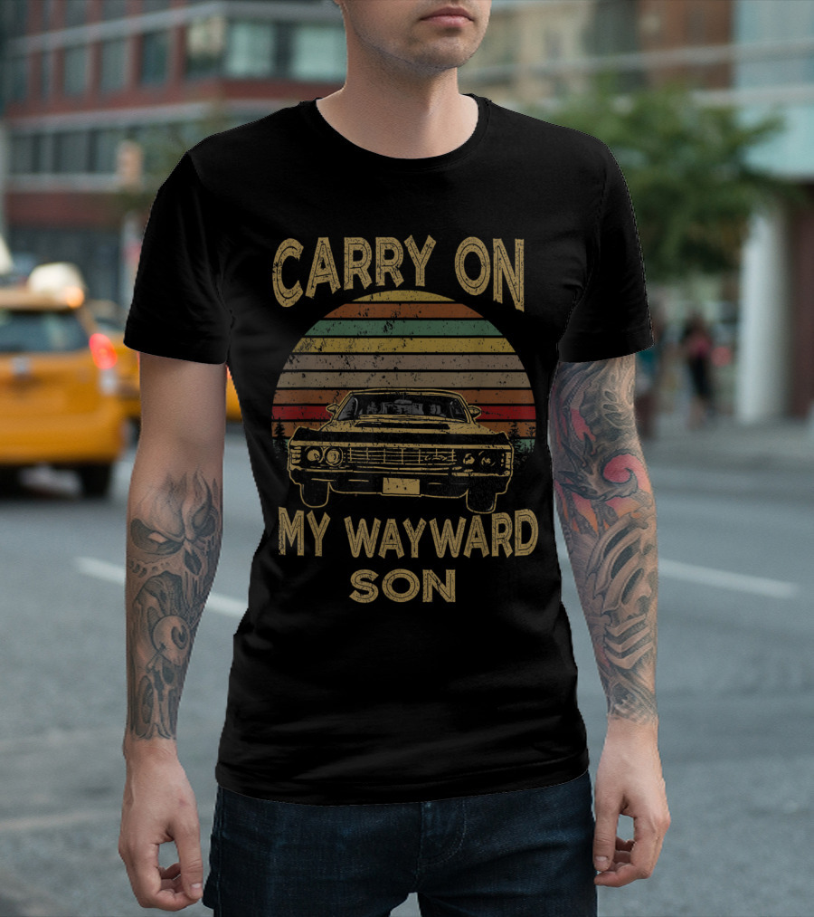 Carry On My Wayward Son Vintage Car Sunset Striping T-Shirt