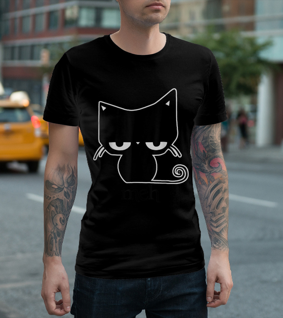 Meh Cat Funny Black Cat Meh T-Shirt