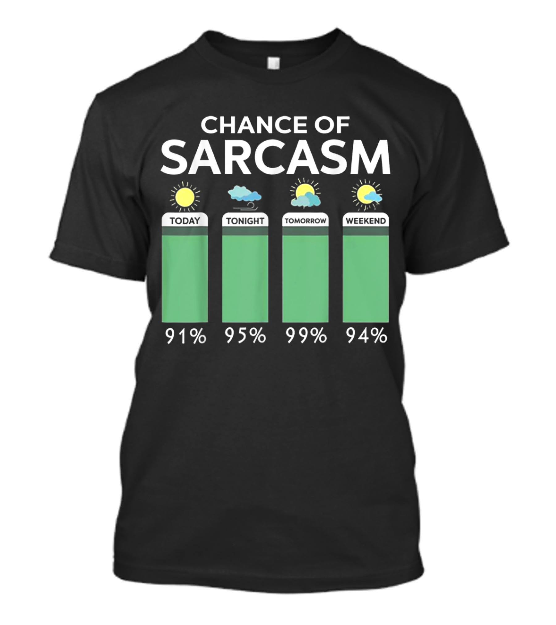 Chance Of Sarcasm 91% Today 95% Tonight 99% Tomorrow 94% Weekend Weather Forecast T-Shirt