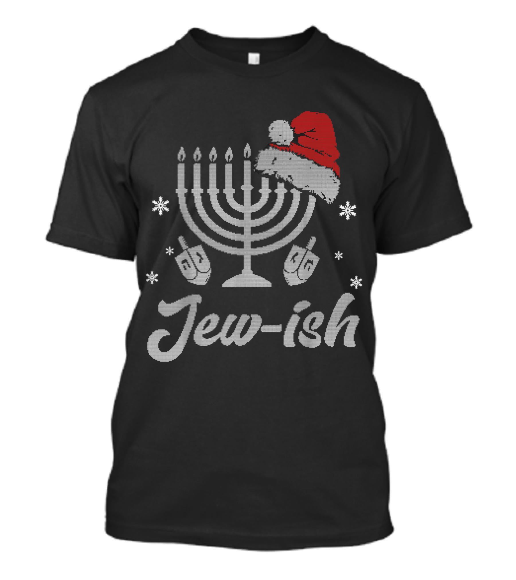 Christmas Ugly Hanukkah Menorah Santa Hat Jew-ish Snowflakes Dreidels Iconic Symbols T-Shirt