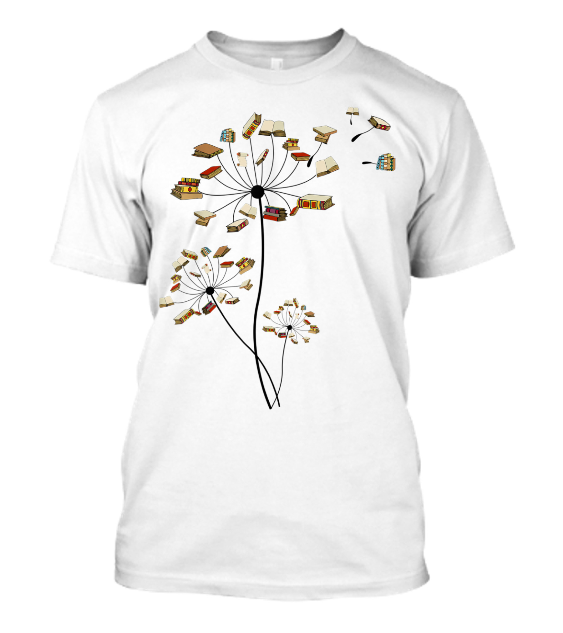 Cute Dandelion Books Flower Fly Reading Fan Club Blooming Pages T-Shirt