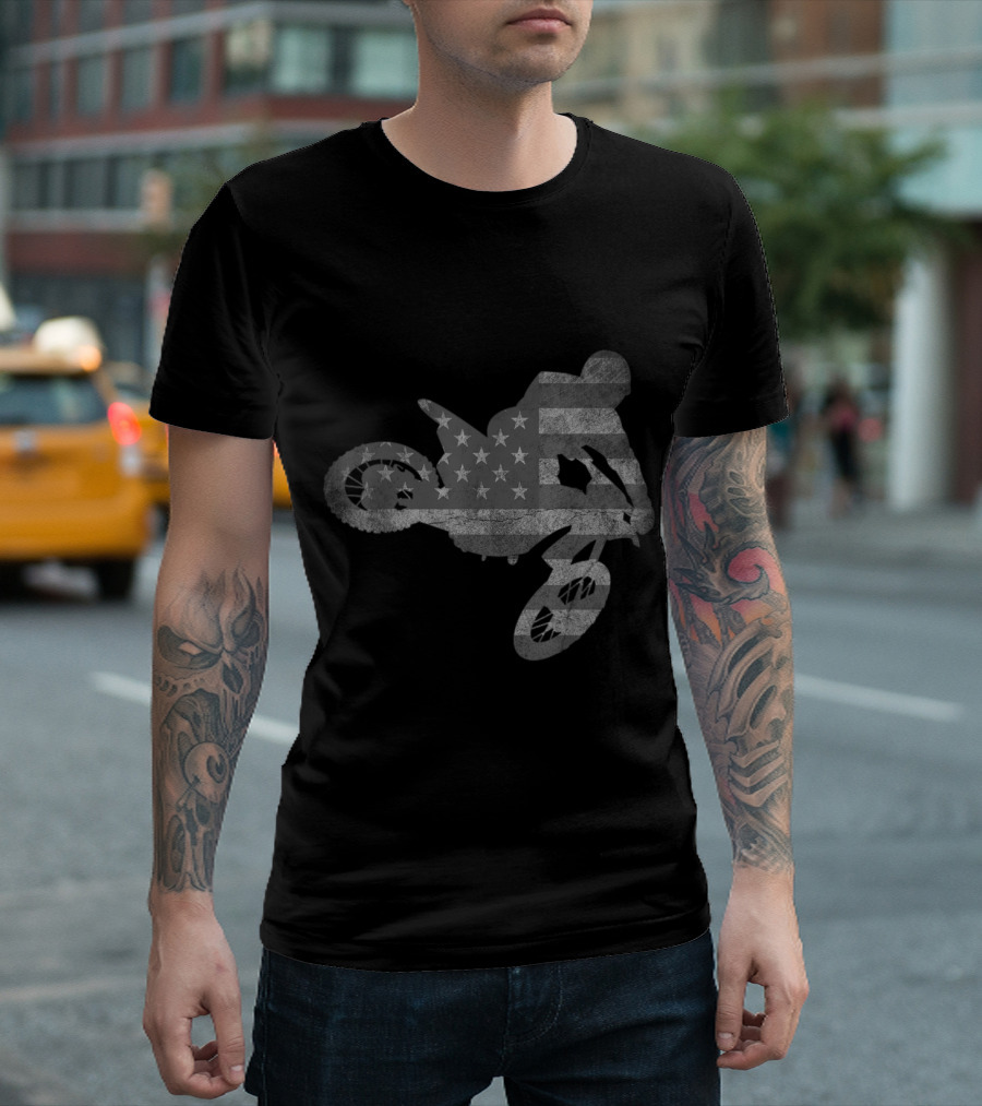 Dirt Bike American Flag Motocross Enduro USA Racing T-Shirt
