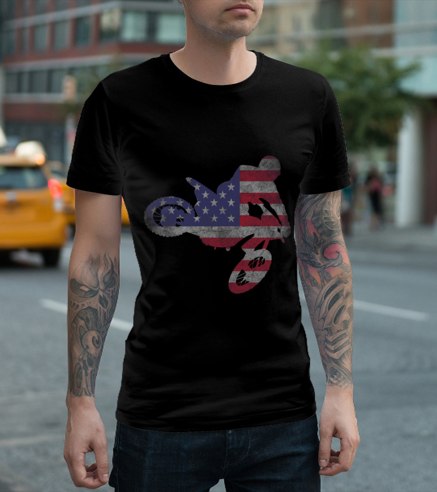 USA Flag Dirt Bike Motocross Enduro T-Shirt