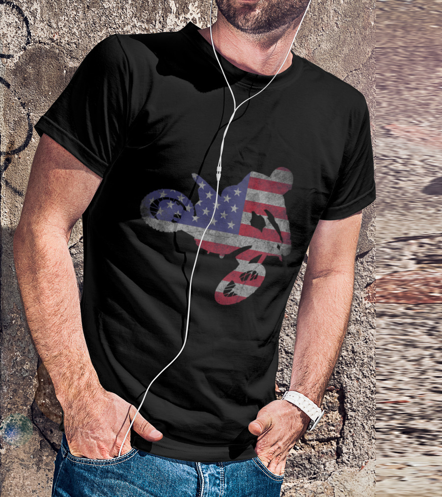 USA Flag Dirt Bike Motocross Enduro T-Shirt