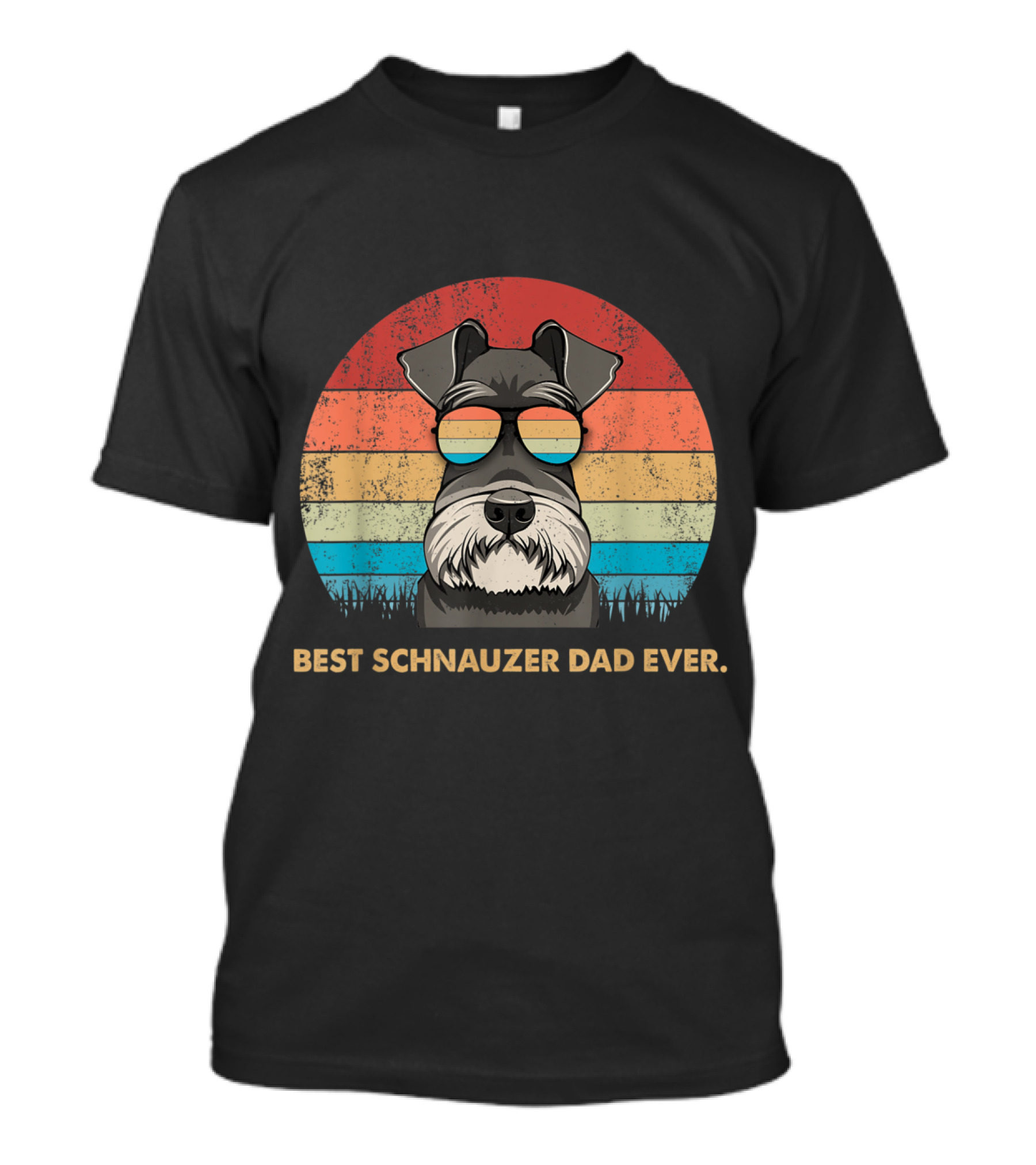 Best Schnauzer Dad Ever Vintage Dog Sunglasses Retro Stripes T-Shirt