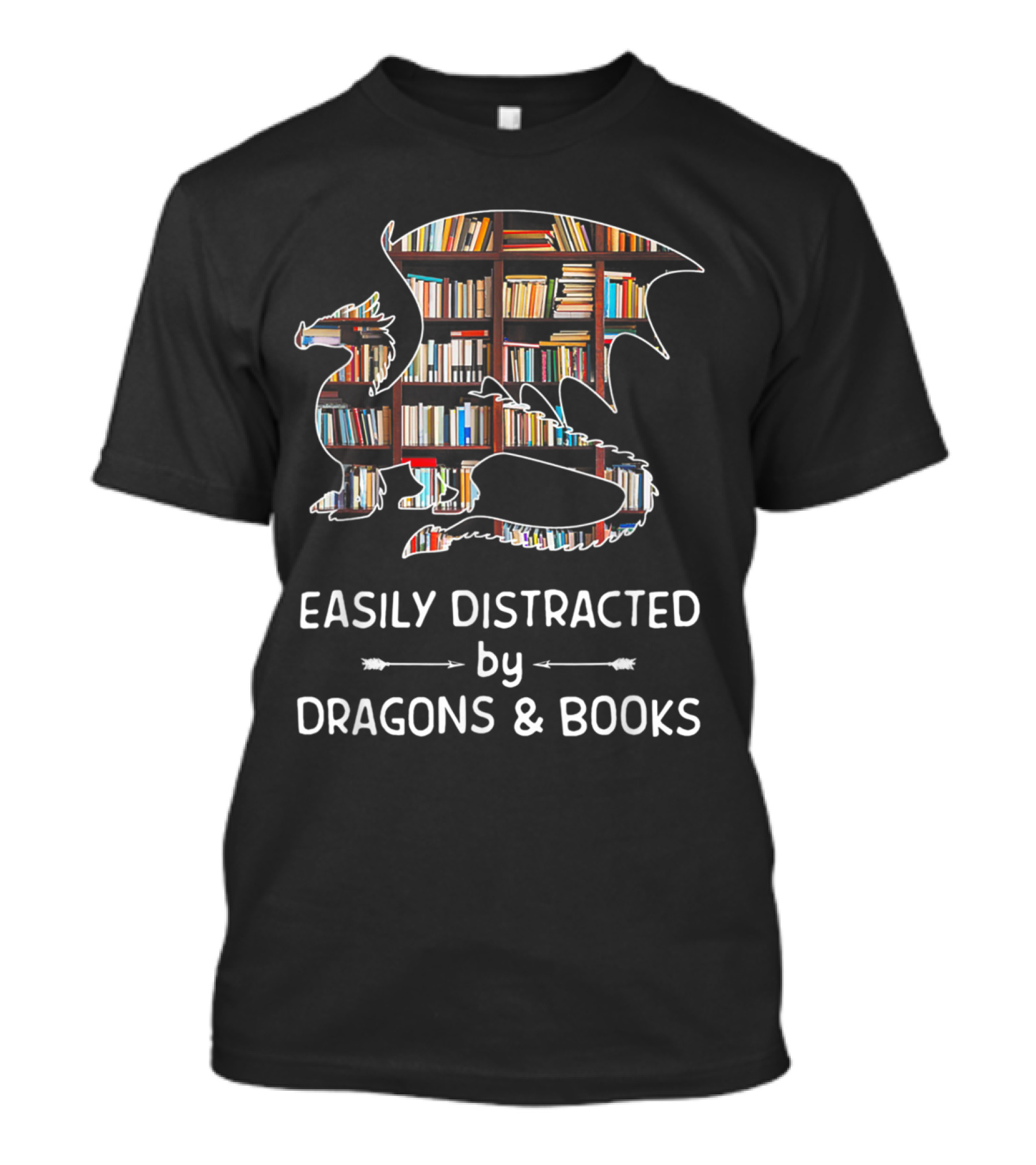 Easily Distracted By Dragons And Books Library T-Shirt